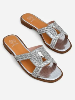 Srebrne sandały Royalfashion Ariadne - płaski obcas, skóra ekologiczna