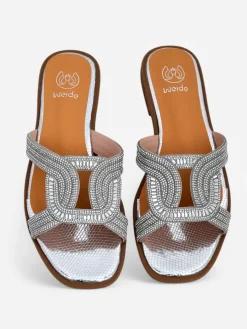 Srebrne sandały Royalfashion Ariadne - płaski obcas, skóra ekologiczna