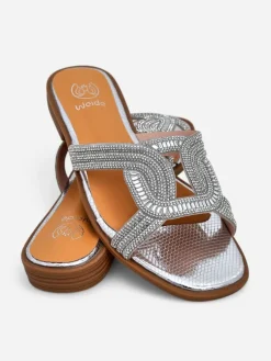 Srebrne sandały Royalfashion Ariadne - płaski obcas, skóra ekologiczna