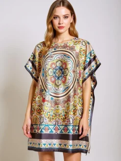 Sukienka pareo Royalfashion Calista – wielokolorowa do kolan, poliester