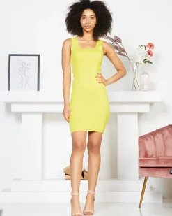 Sukienka tkaninowa na ramiączkach w kolorze żółtym- Odzież