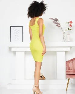 Sukienka tkaninowa na ramiączkach w kolorze żółtym- Odzież