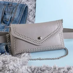 Szara mała torebka nerka z dżetami - Akcesoria