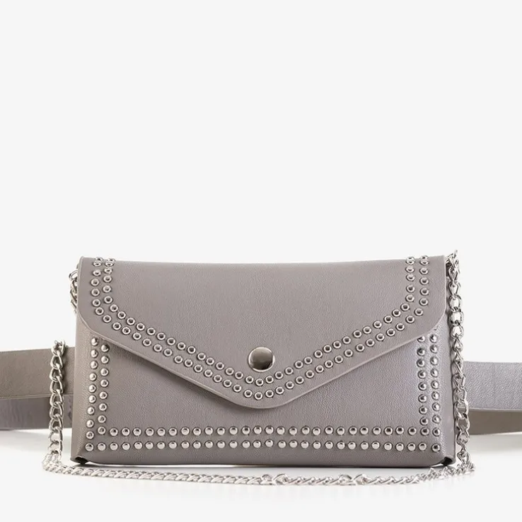 Szara mała torebka nerka z dżetami - Akcesoria