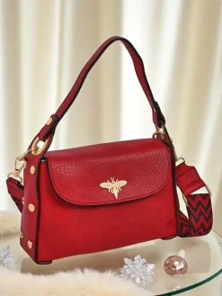 Torebka damska Ariadna Rosso z ekoskóry z ozdobną pszczółką czerwona