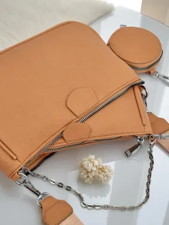 Torebka damska Aurora Multi z ekoskóry jasny brąz łańcuszek zip