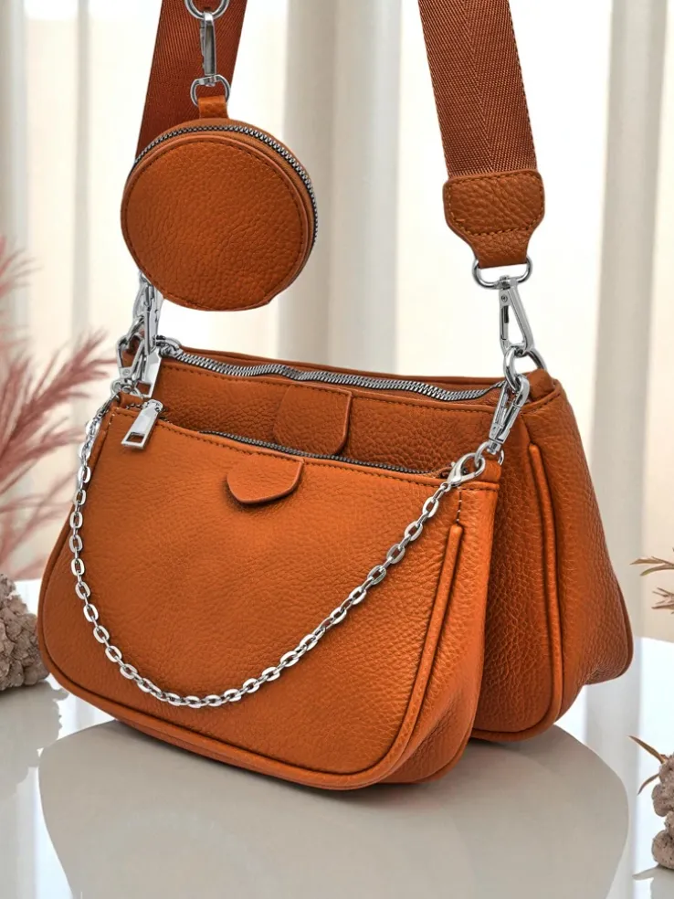 Torebka damska Calista camel skóra ekologiczna 3w1 modny zestaw