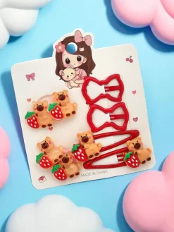 Zestaw spinek do włosów z motywem niedźwiadków i kokardek