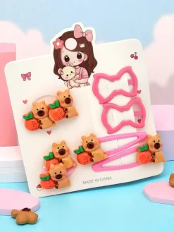 Zestaw spinek do włosów z motywem niedźwiadków i kokardek